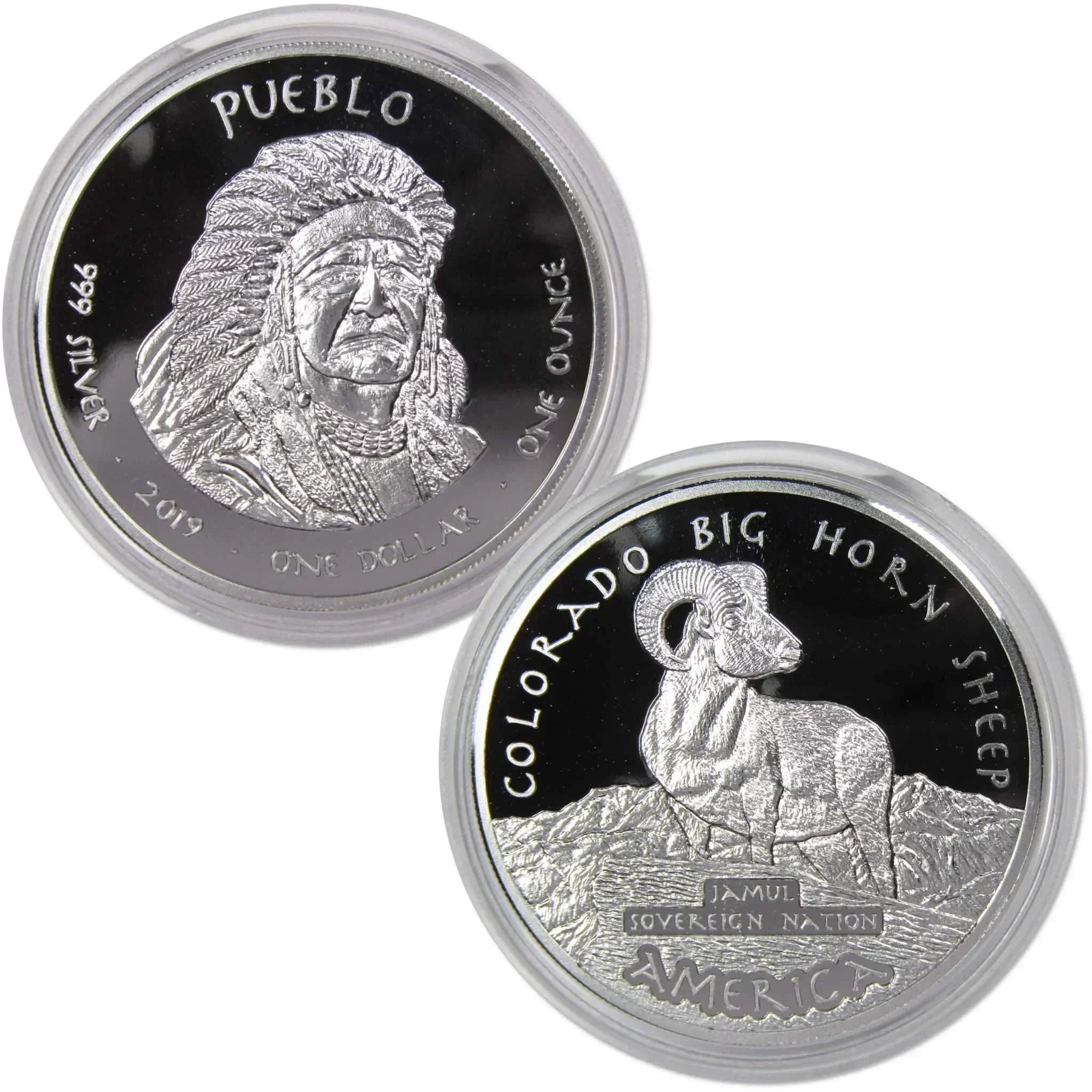 2019 Native American Jamul Pueblo Big Horn Sheep 1 oz .999 Fine Silver $1 Proof