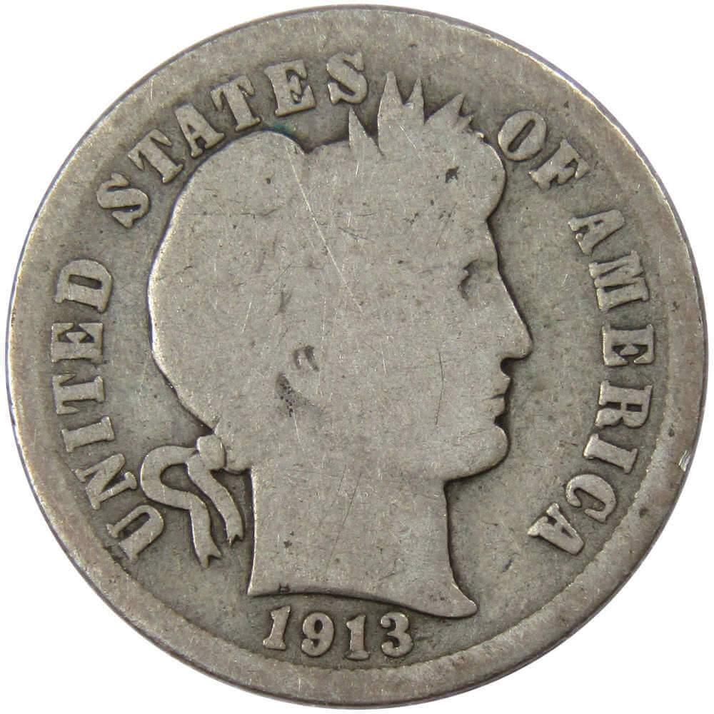 1913 Barber Dime AG About Good 90% Silver 10c US Type Coin Collectible