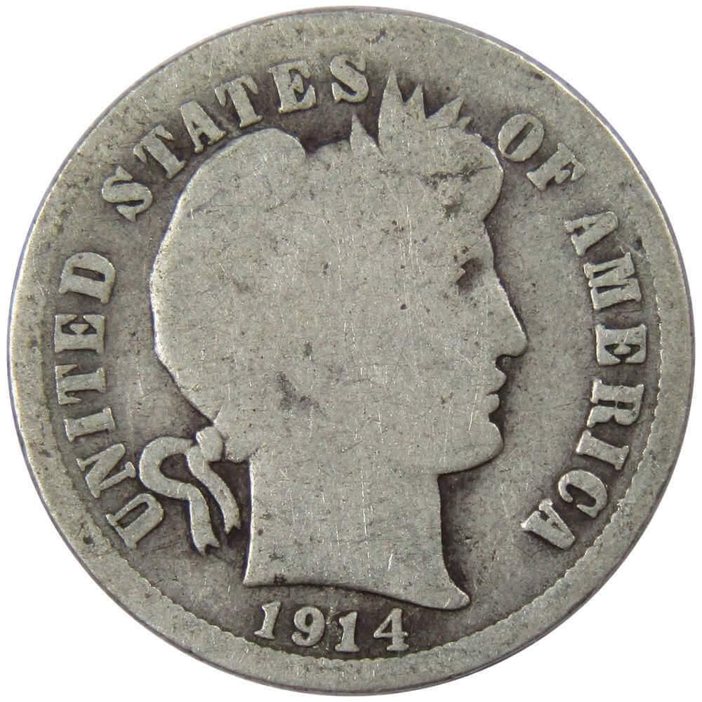 1914 Barber Dime AG About Good 90% Silver 10c US Type Coin Collectible