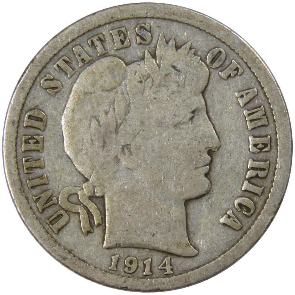 1914 D Barber Dime AG About Good 90% Silver 10c US Type Coin Collectible