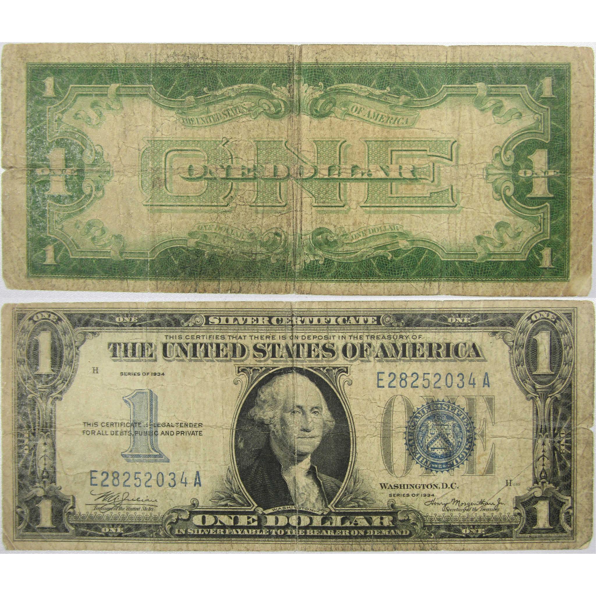 1934 $1 Silver Certificate Funnyback Small Size Currency VG Very Good