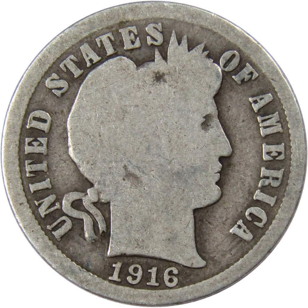 1916 Barber Dime AG About Good 90% Silver 10c US Type Coin Collectible