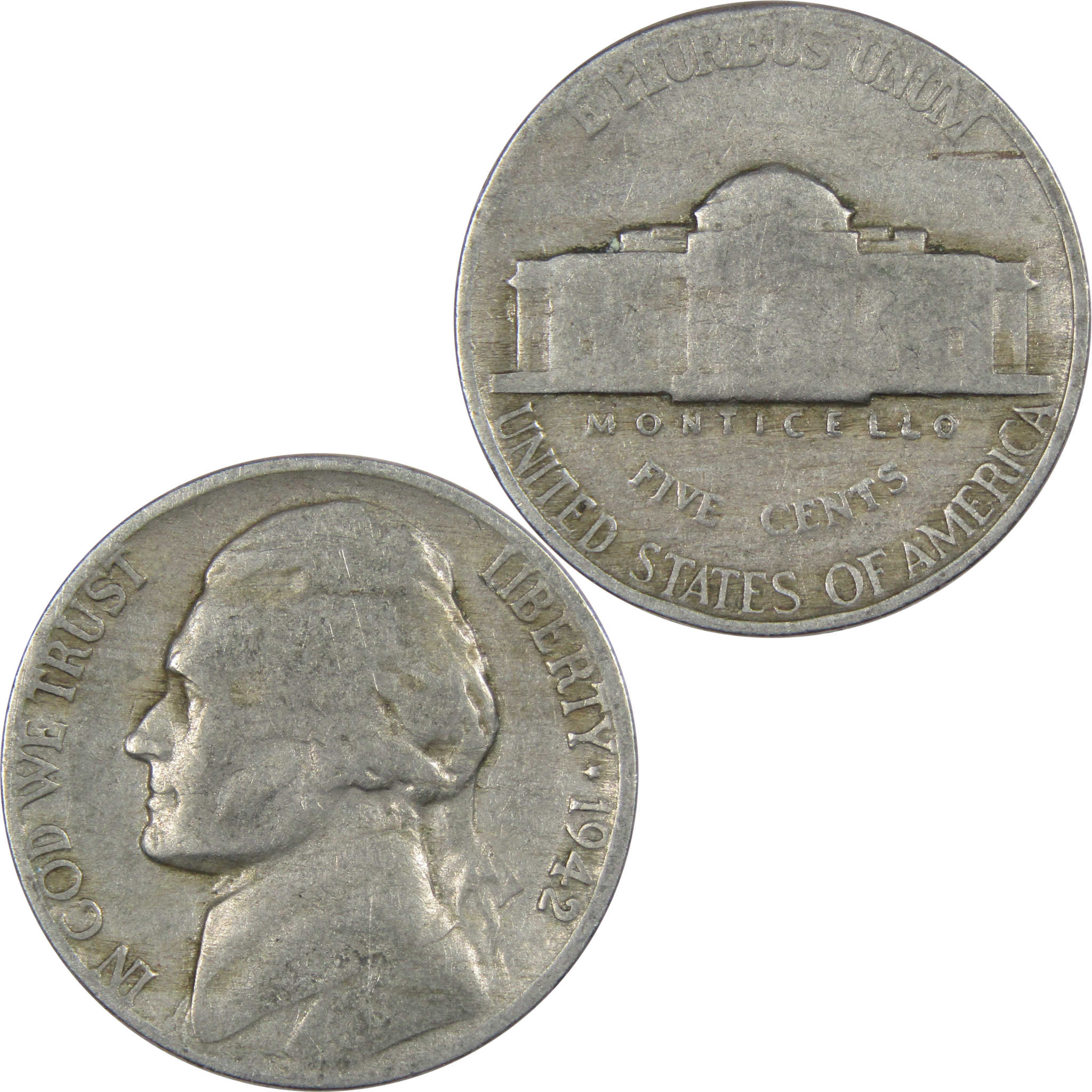 1942 Jefferson Nickel 5 Cent Piece AG About Good 5c US Coin Collectible