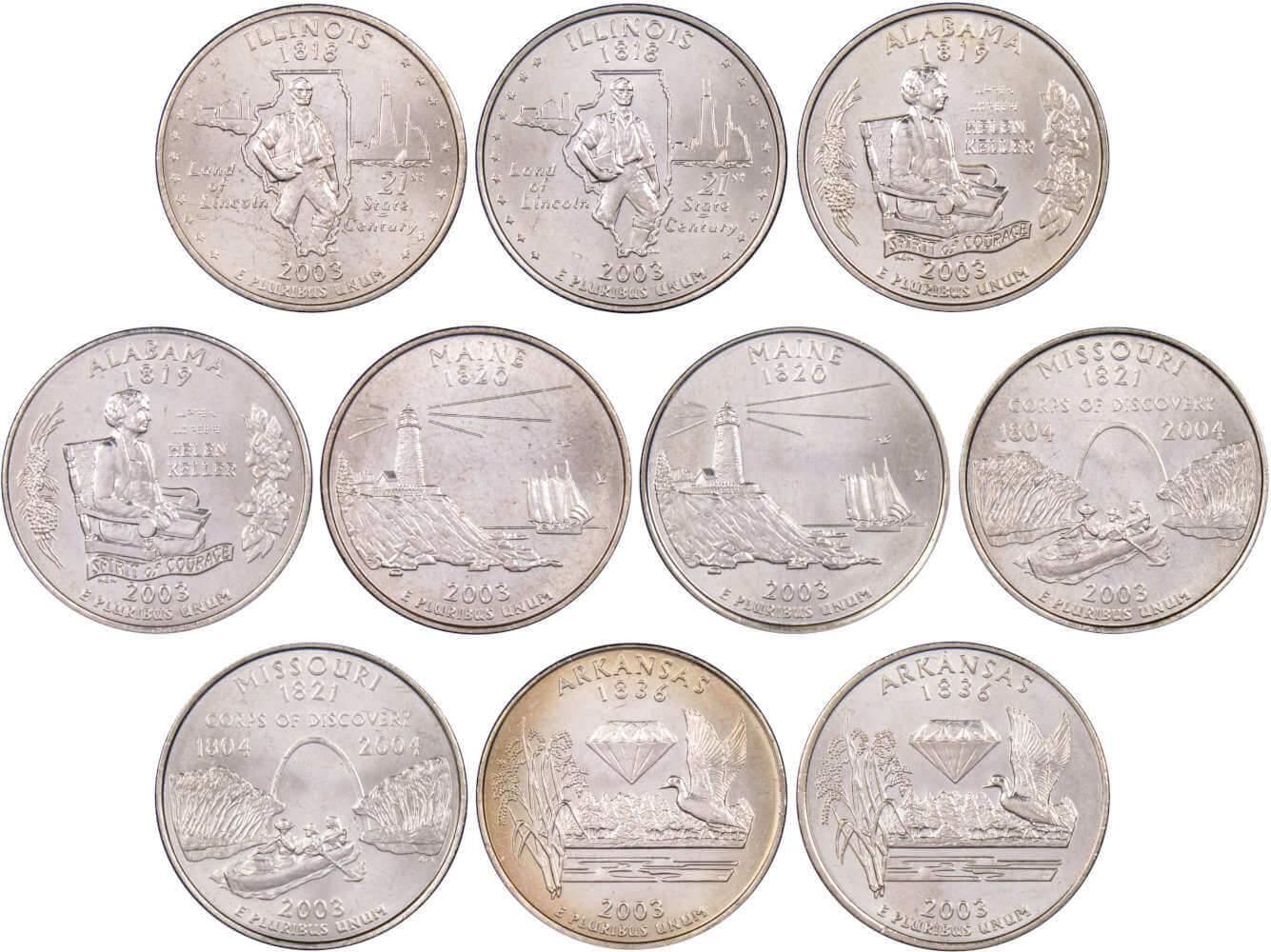 2003 P&D State Quarter 10 Coin Set BU Uncirculated Mint State 25c Collectible