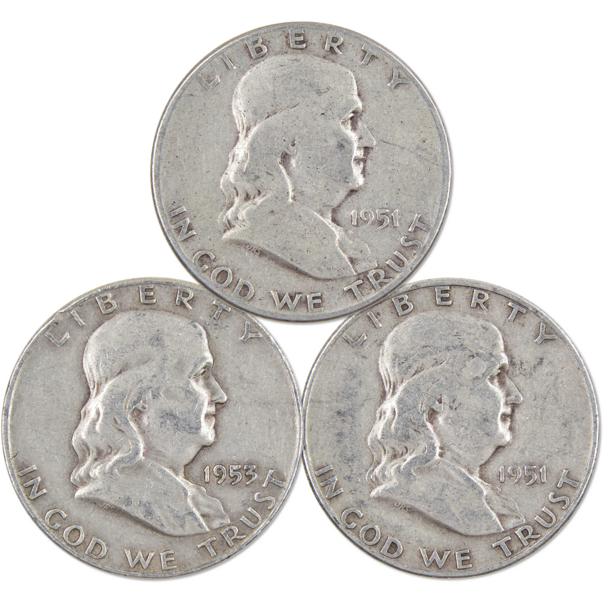 Franklin Half Dollar 3 Coin PDS All Mint Gift Set AG About Good 90% Silver