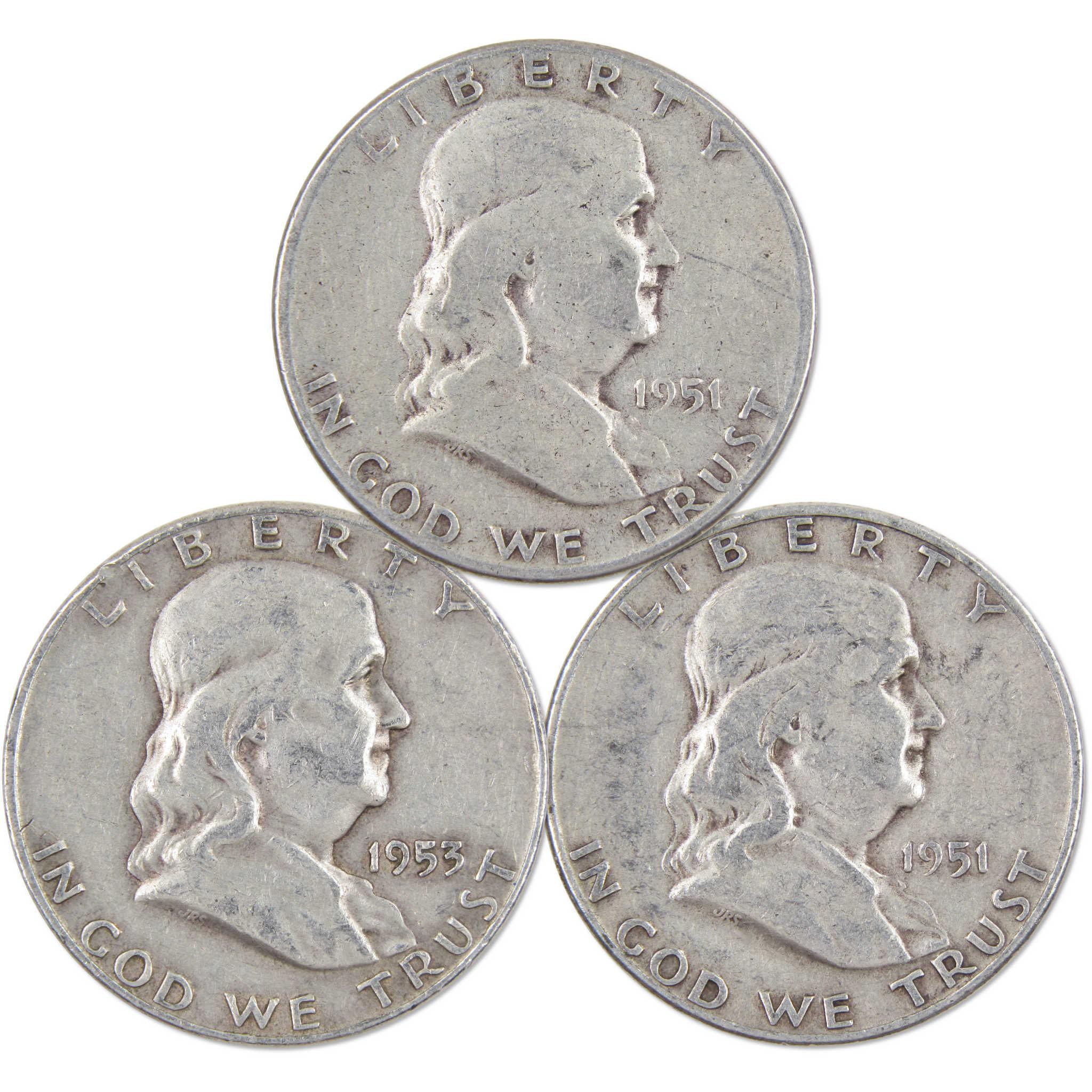 Franklin Half Dollar 3 Coin PDS All Mint Gift Set AG About Good 90% Silver