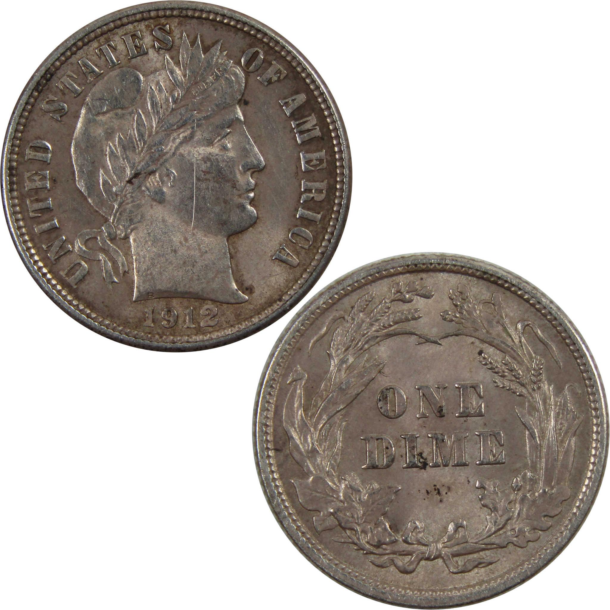 1912 Barber Dime AU About Uncirculated 90% Silver 10c Coin SKU:I4927