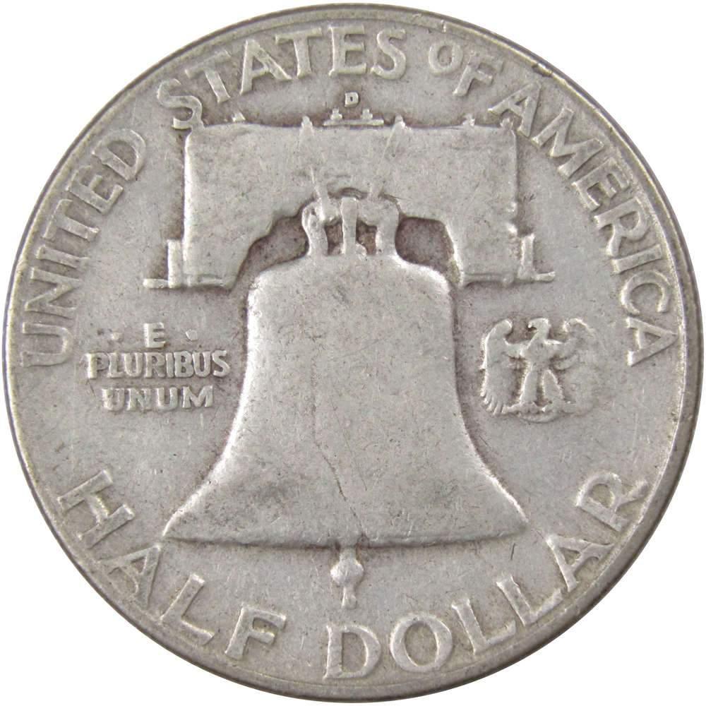 1954 D Franklin Half Dollar F Fine 90% Silver 50c US Coin Collectible