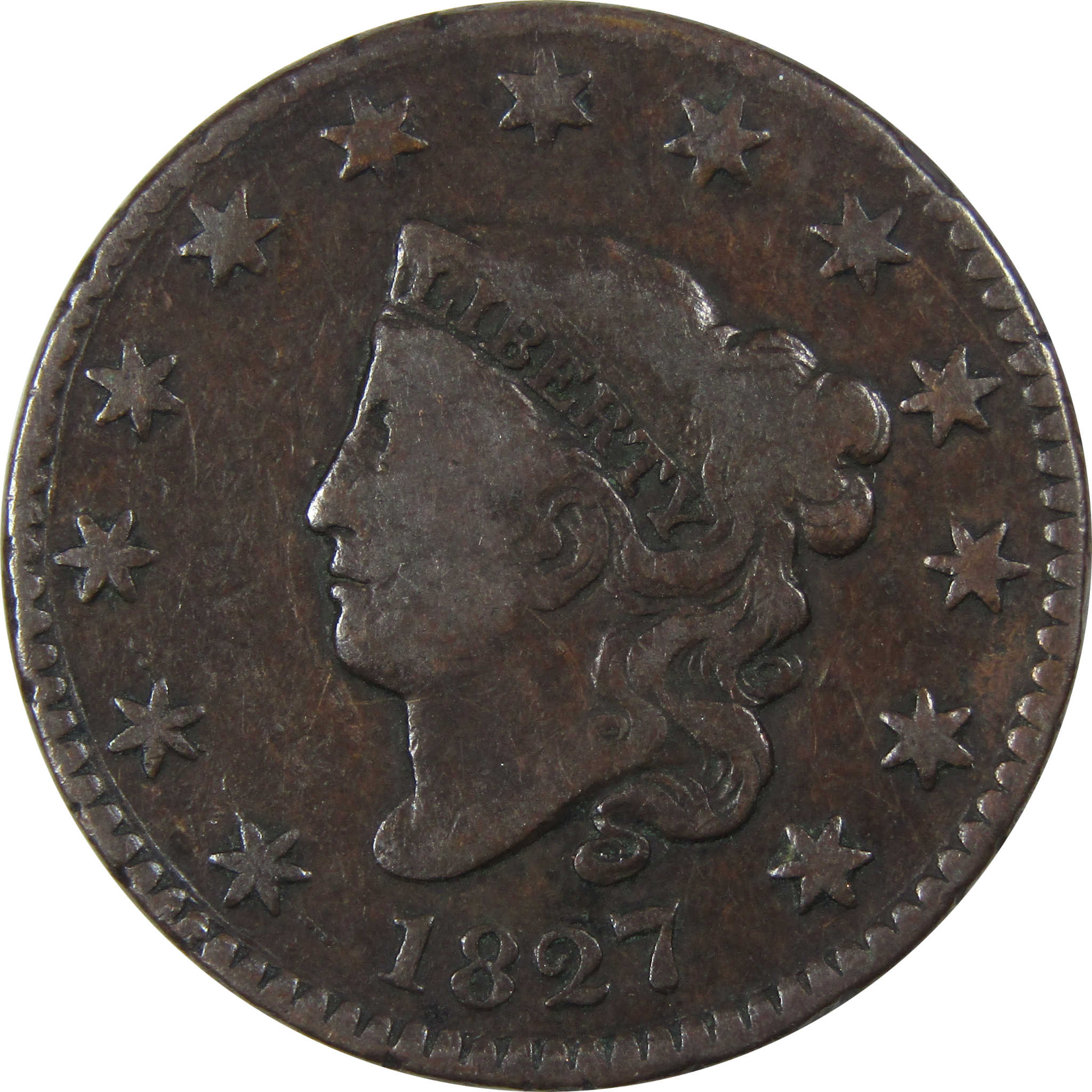 1827 Coronet Head Large Cent VG Very Good Copper Penny Coin SKU:I775