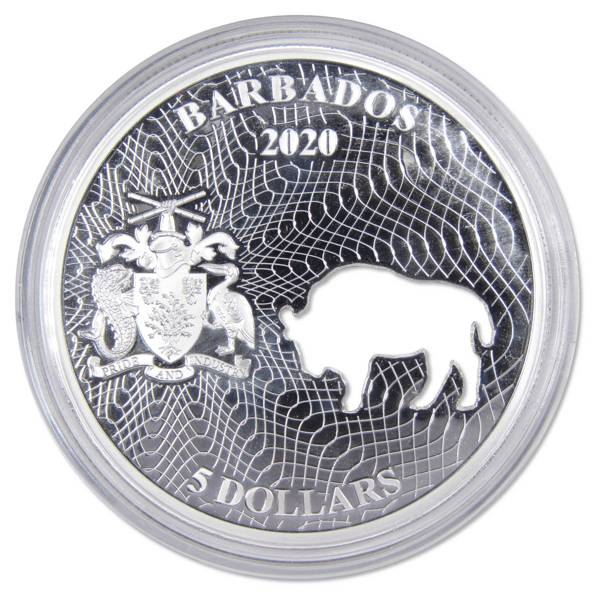 Shapes of America Buffalo 1 oz .999 Silver $5 Proof-Like Coin 2020 Barbados COA