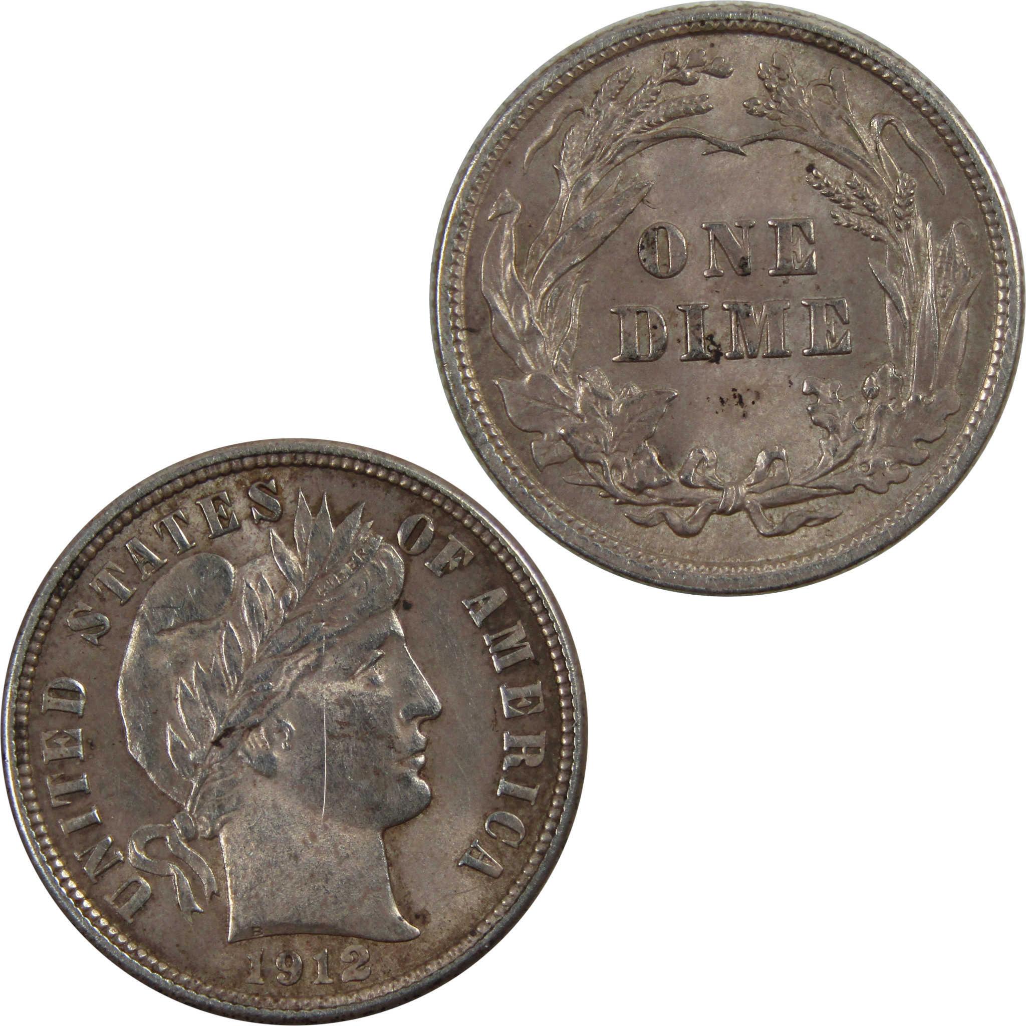 1912 Barber Dime AU About Uncirculated 90% Silver 10c Coin SKU:I4927