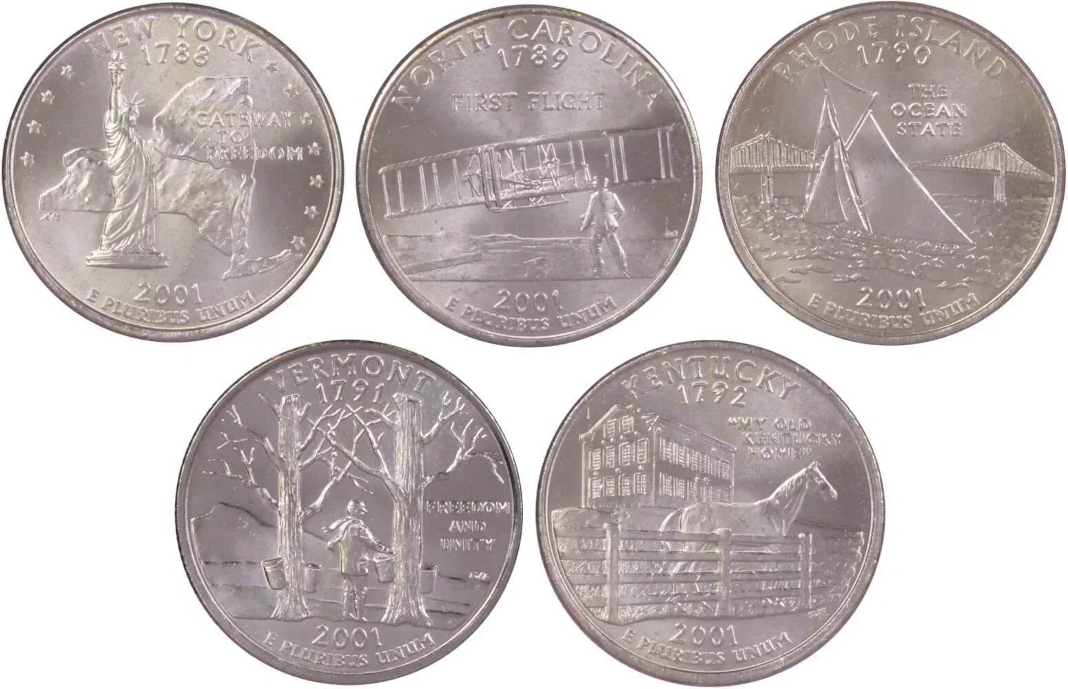 2001 P State Quarter 5 Coin Set BU Uncirculated Mint State 25c Collectible