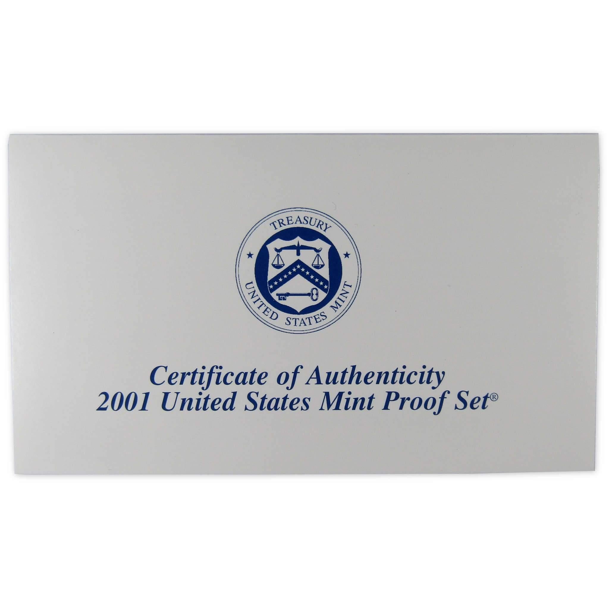 2001 Clad Proof Set U.S. Mint Original Government Packaging OGP Collectible