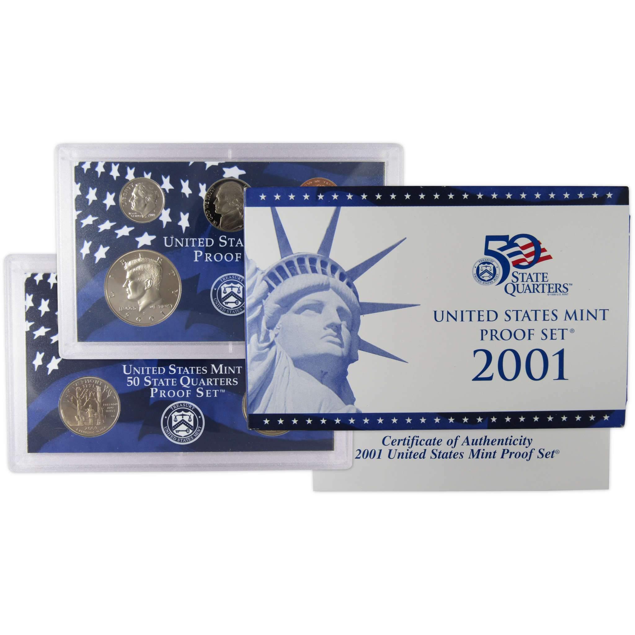2001 Clad Proof Set U.S. Mint Original Government Packaging OGP COA