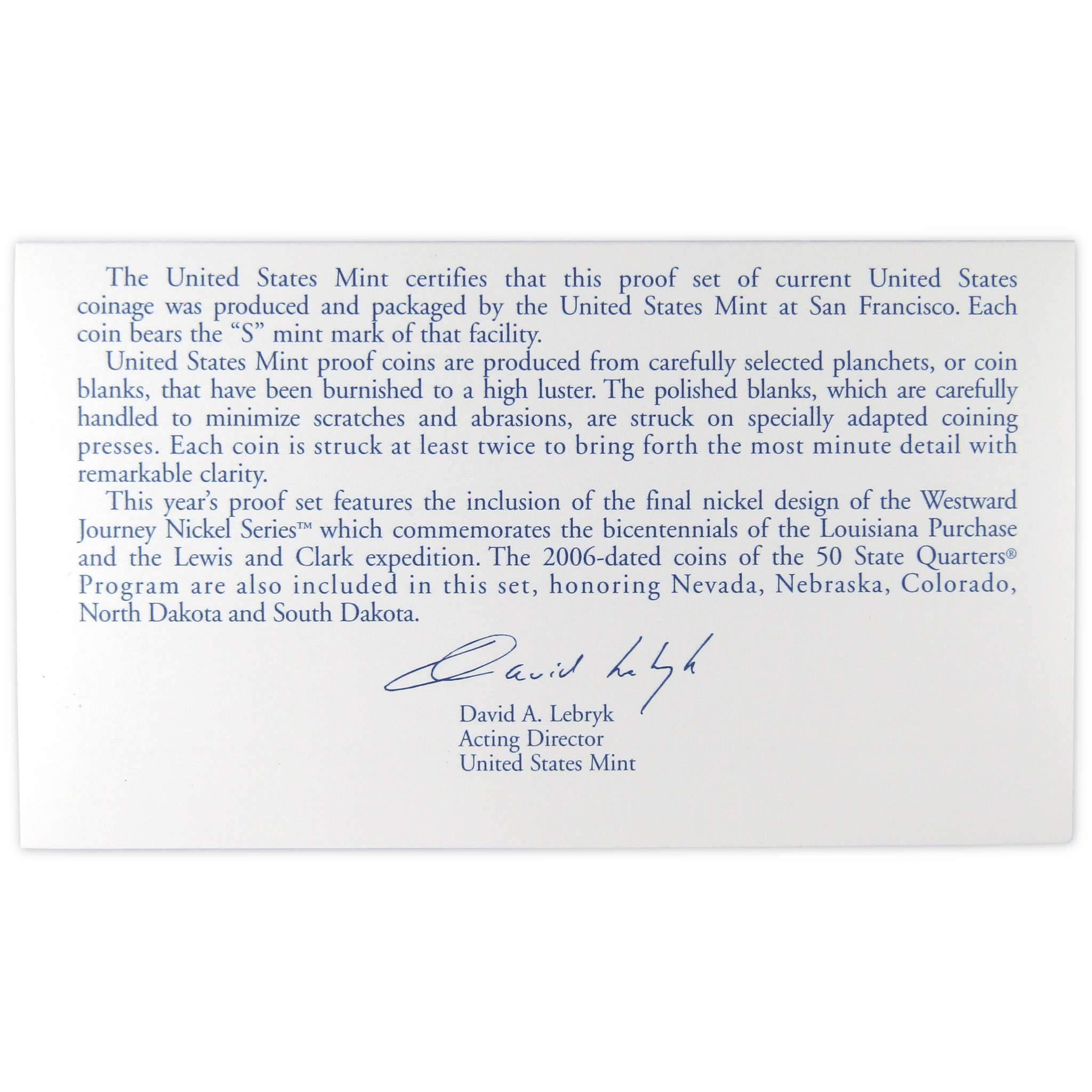 2006 Clad Proof Set U.S. Mint Original Government Packaging OGP Collectible