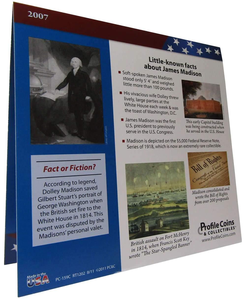 2007 P&D James Madison Presidential Dollar 2 Coin Set Uncirculated Bifold