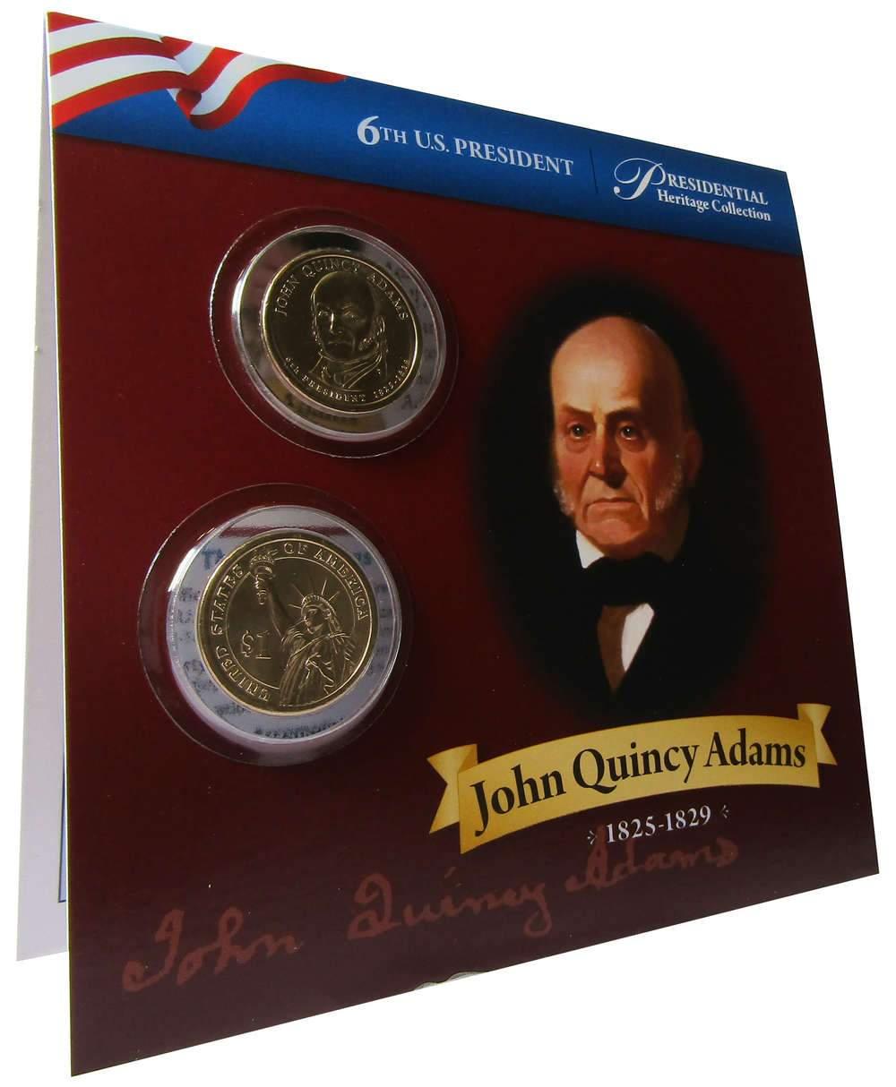 2008 P&D John Quincy Adams Presidential Dollar 2 Coin Set Uncirculated Bifold