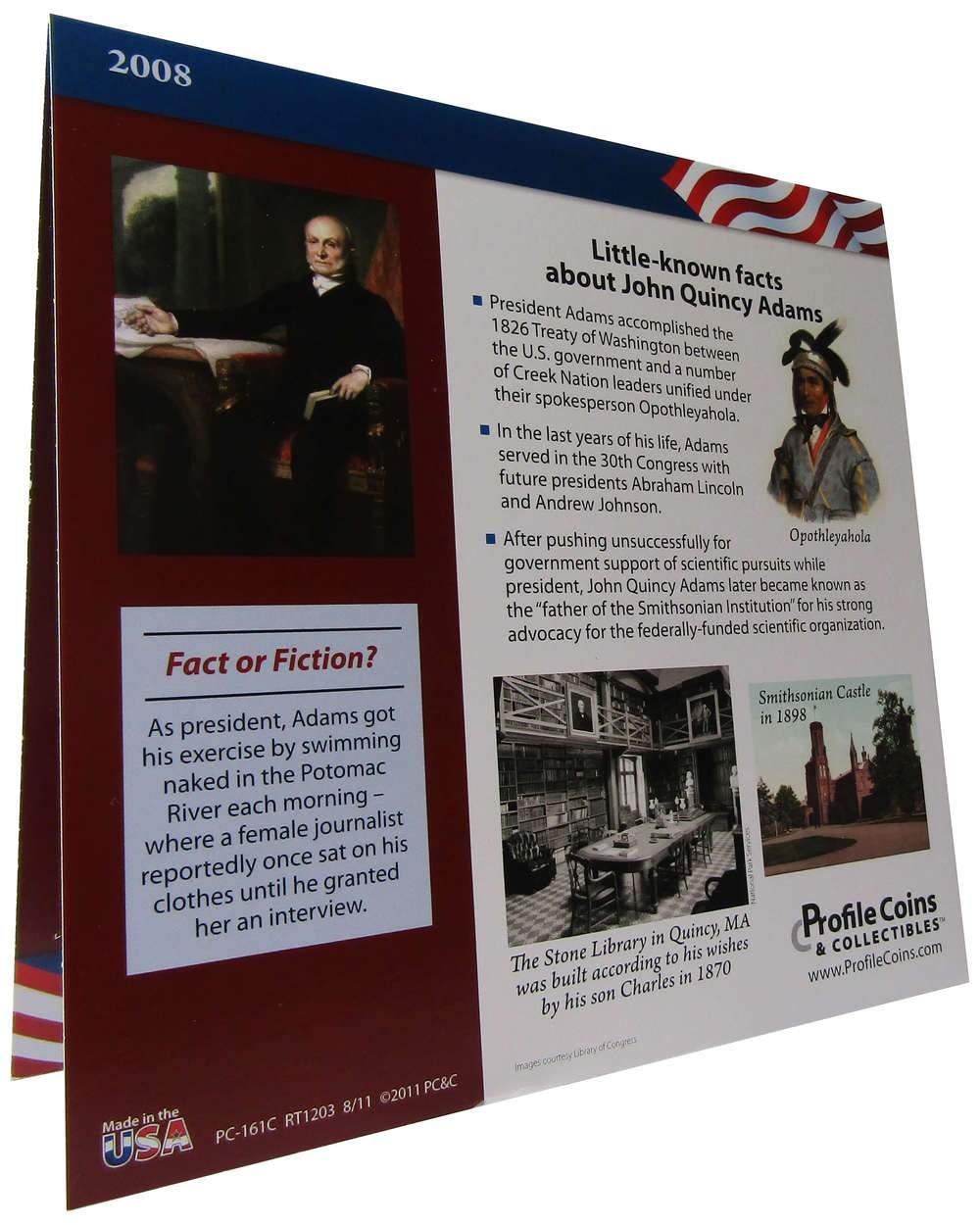 2008 P&D John Quincy Adams Presidential Dollar 2 Coin Set Uncirculated Bifold