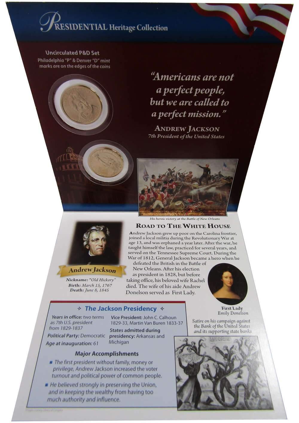 2008 P&D Andrew Jackson Presidential Dollar 2 Coin Set BU Uncirculated Bifold