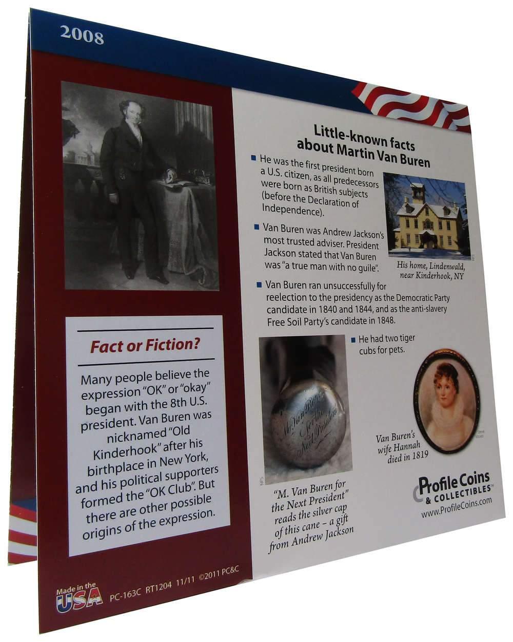 2008 P&D Martin Van Buren Presidential Dollar 2 Coin Set BU Uncirculated Bifold