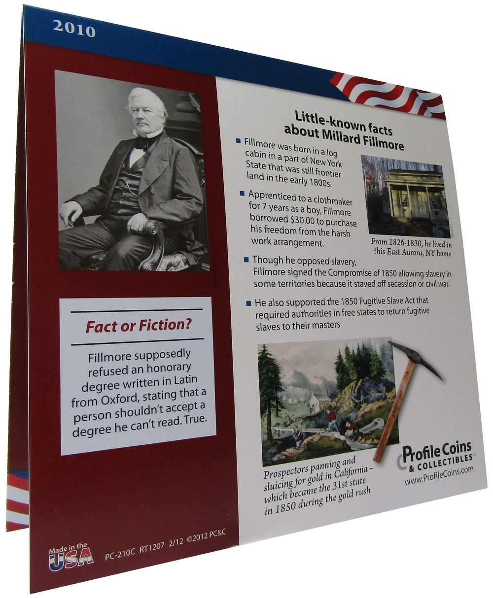 2010 P&D Millard Fillmore Presidential Dollar 2 Coin Set BU Uncirculated Bifold