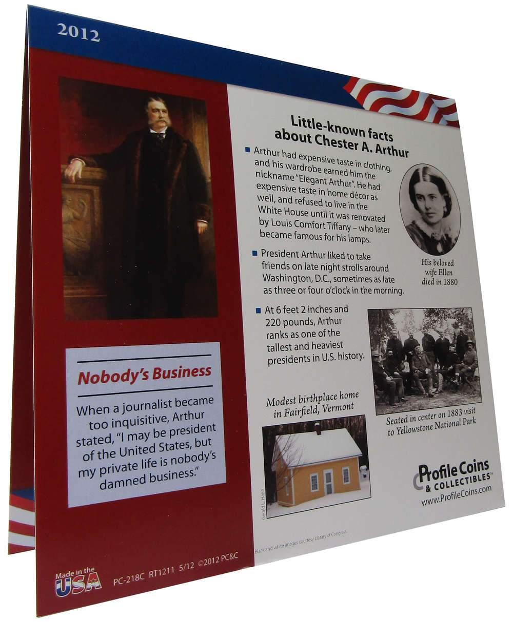 2012 P&D Chester Arthur Presidential Dollar 2 Coin Set BU Uncirculated Bifold