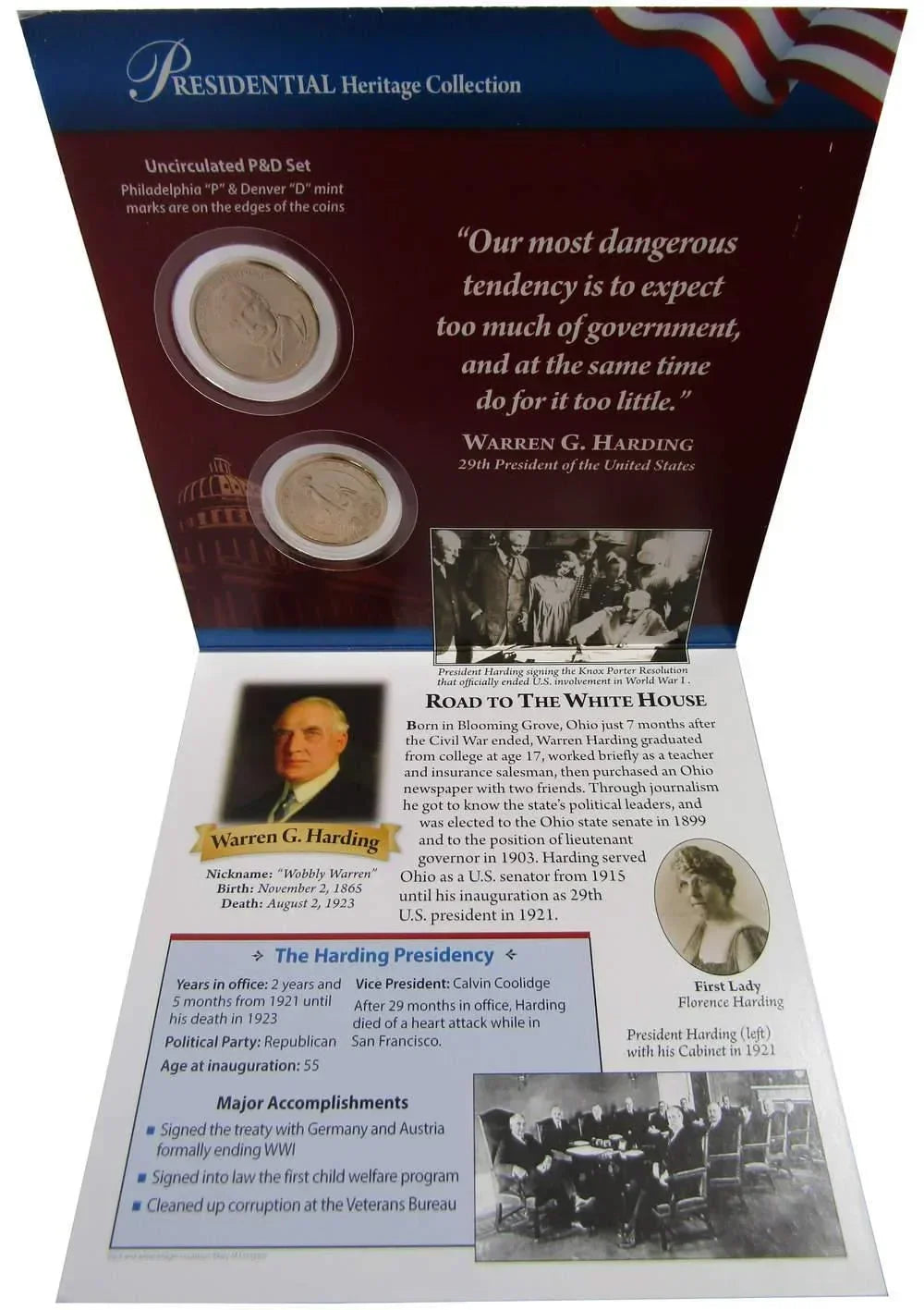 2014 P&D Warren G Harding Presidential Dollar 2 Coin Set BU Uncirculated Bifold