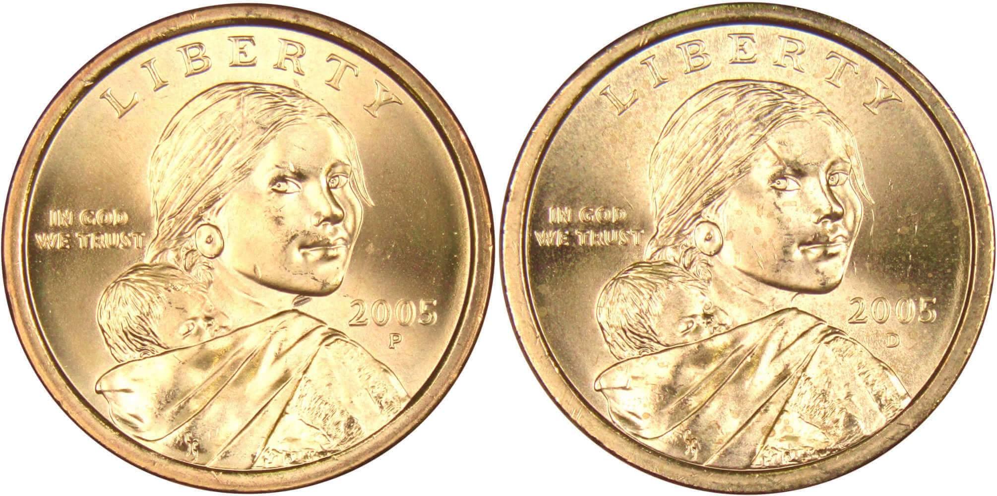 2005 P&D Sacagawea Native American Dollar 2 Coin Set BU Uncirculated $1