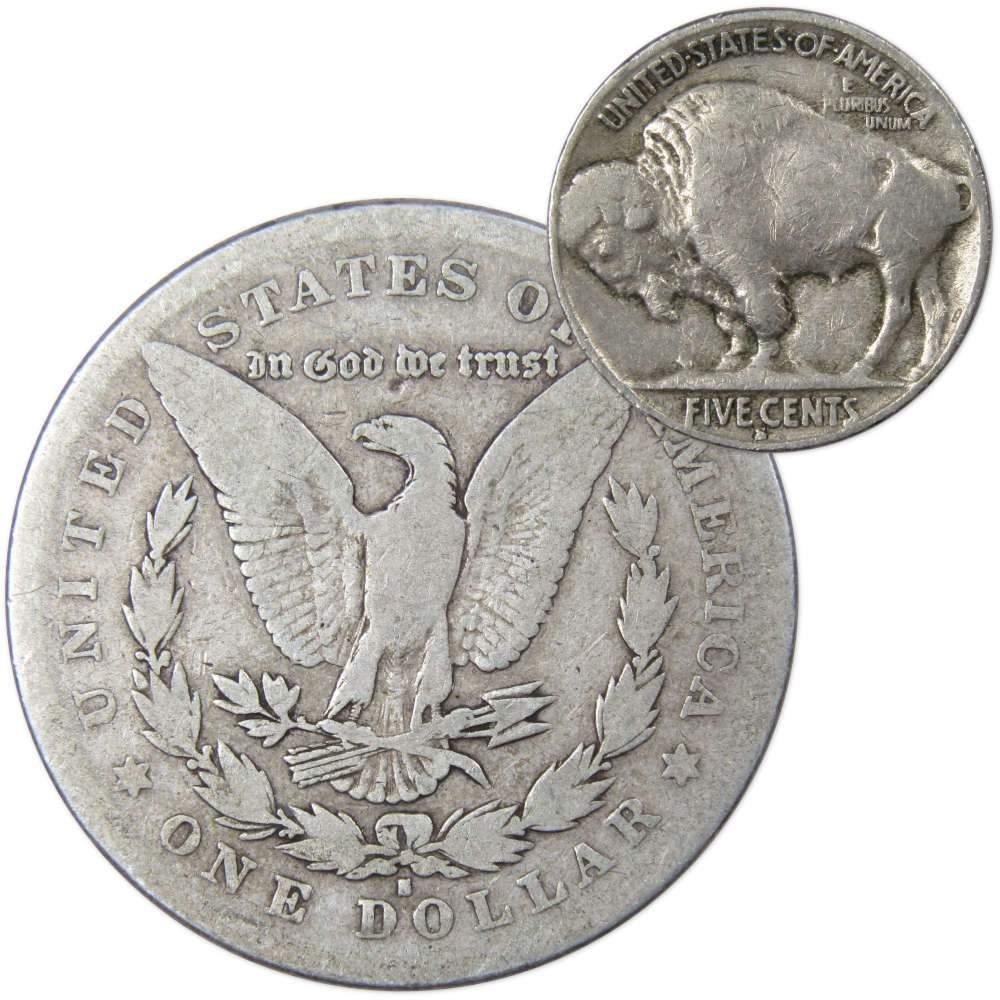 1878 S Morgan Dollar VG Very Good 90% Silver with 1930 S Buffalo Nickel F Fine - Morgan coin - Morgan silver dollar - Morgan silver dollar for sale - Profile Coins & Collectibles