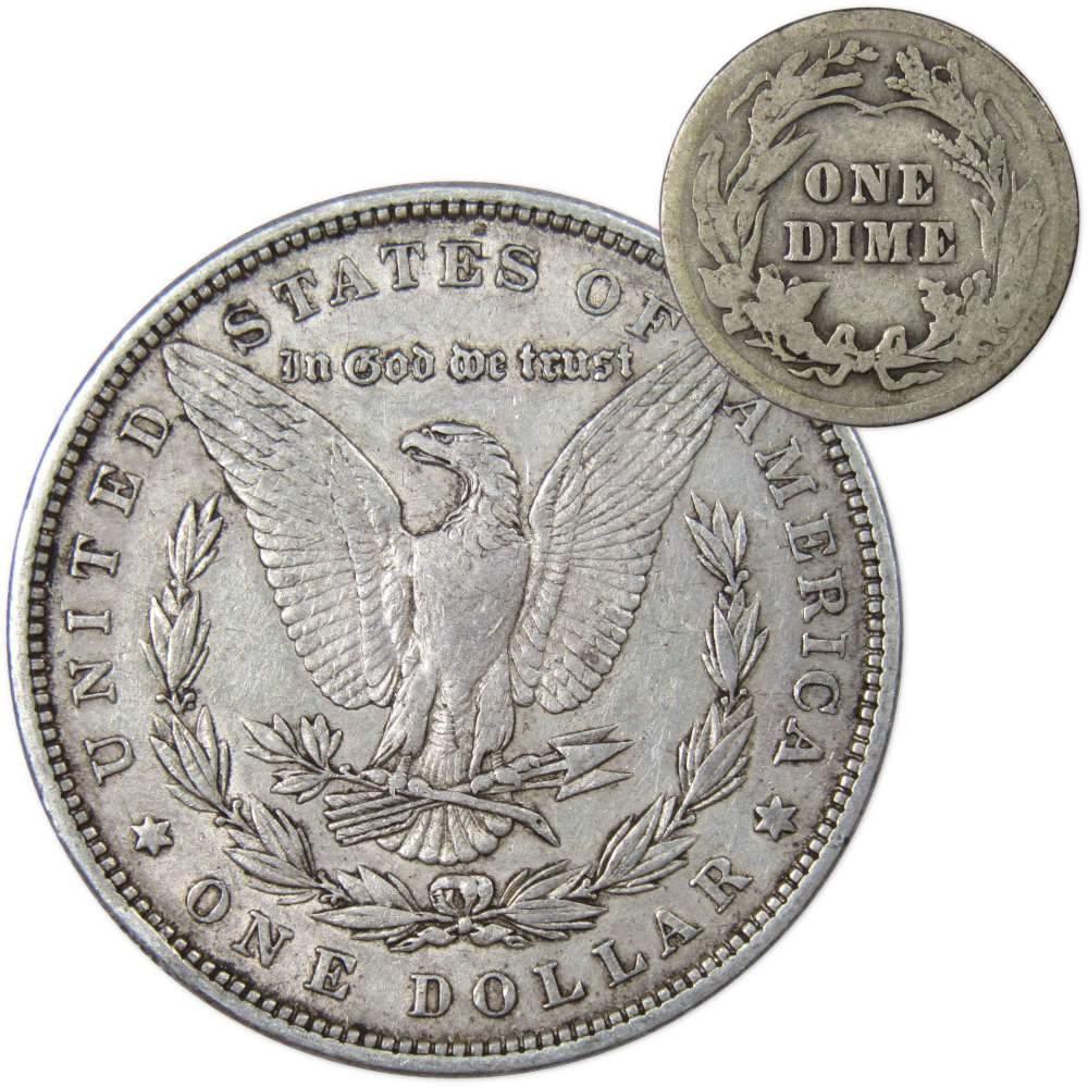 1879 Morgan Dollar XF EF Extremely Fine 90% Silver with 1916 Barber Dime G Good - Morgan coin - Morgan silver dollar - Morgan silver dollar for sale - Profile Coins & Collectibles