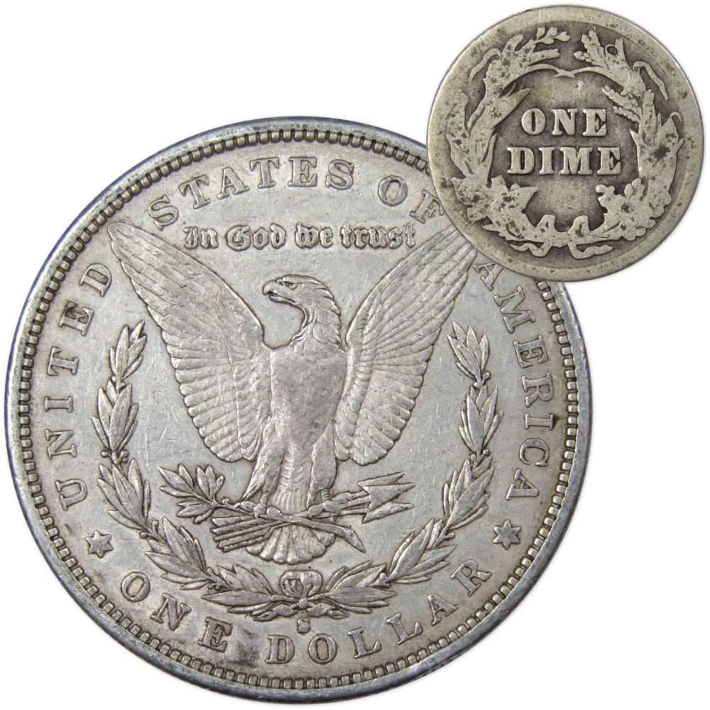 1879 S Morgan Dollar XF EF Extremely Fine with 1916 Barber Dime G Good - Morgan coin - Morgan silver dollar - Morgan silver dollar for sale - Profile Coins & Collectibles