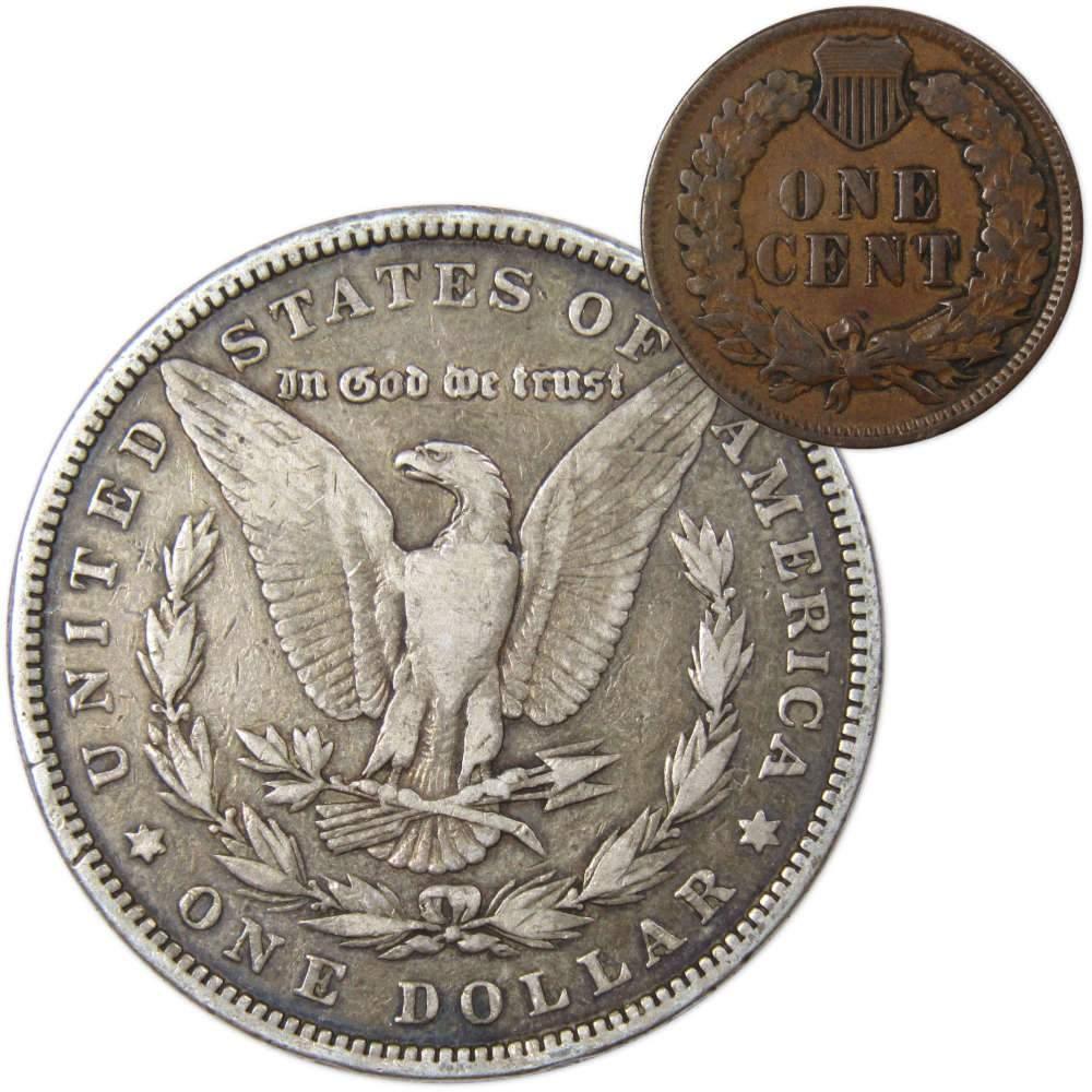 1880 Morgan Dollar F Fine 90% Silver Coin with 1901 Indian Head Cent G Good - Morgan coin - Morgan silver dollar - Morgan silver dollar for sale - Profile Coins & Collectibles