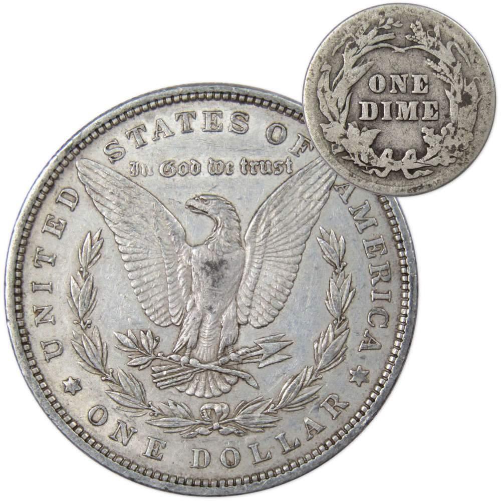 1880 Morgan Dollar XF EF Extremely Fine 90% Silver with 1913 Barber Dime G Good - Morgan coin - Morgan silver dollar - Morgan silver dollar for sale - Profile Coins & Collectibles