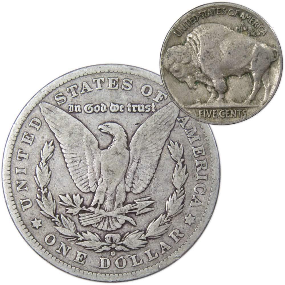 1880 O Morgan Dollar VG Very Good 90% Silver with 1934 Buffalo Nickel F Fine - Morgan coin - Morgan silver dollar - Morgan silver dollar for sale - Profile Coins & Collectibles