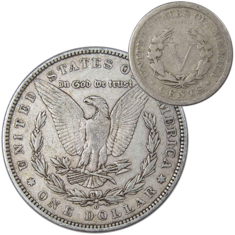1880 O Morgan Dollar VF Very Fine 90% Silver with 1907 Liberty Nickel G Good - Morgan coin - Morgan silver dollar - Morgan silver dollar for sale - Profile Coins & Collectibles