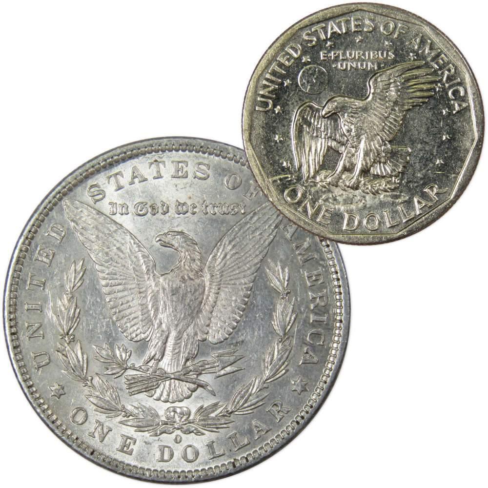 1881 O Morgan Dollar AU About Uncirculated with 1980 S SBA$ BU Uncirculated - Morgan coin - Morgan silver dollar - Morgan silver dollar for sale - Profile Coins & Collectibles