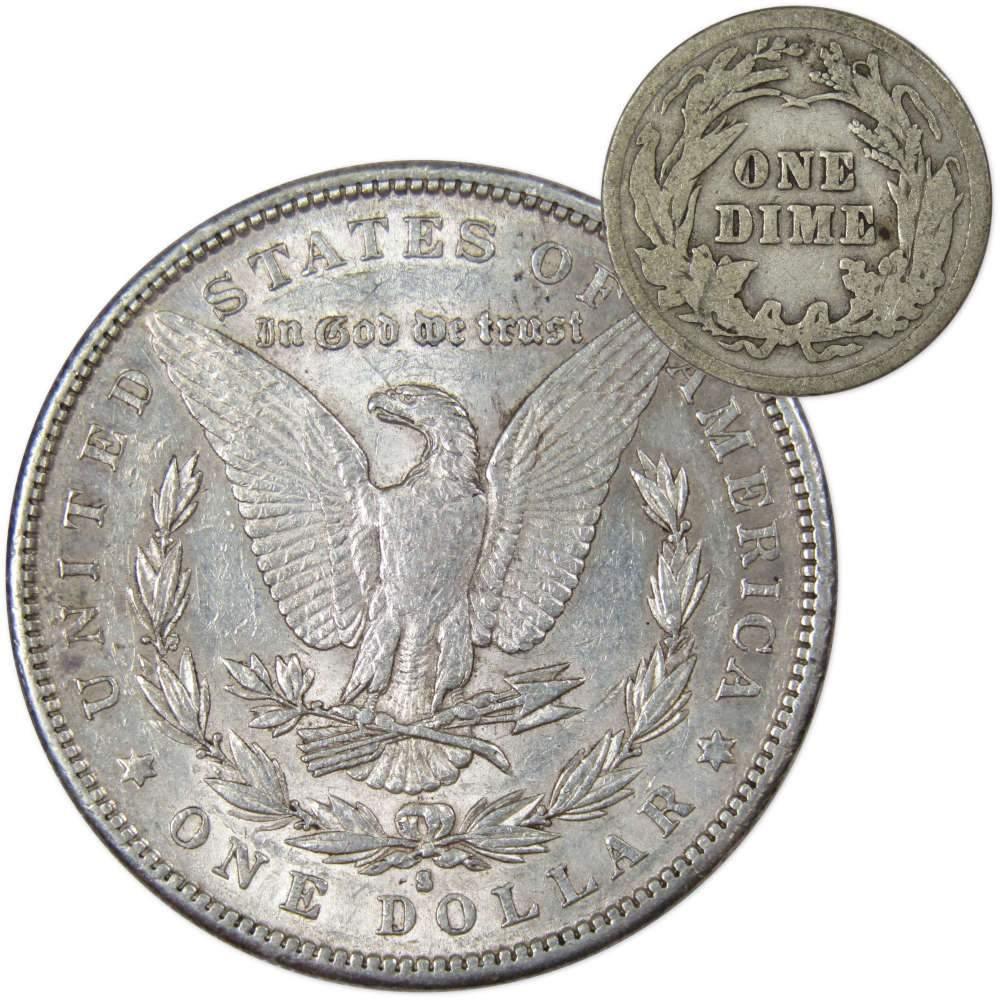 1881 S Morgan Dollar XF EF Extremely Fine with 1916 Barber Dime G Good - Morgan coin - Morgan silver dollar - Morgan silver dollar for sale - Profile Coins & Collectibles