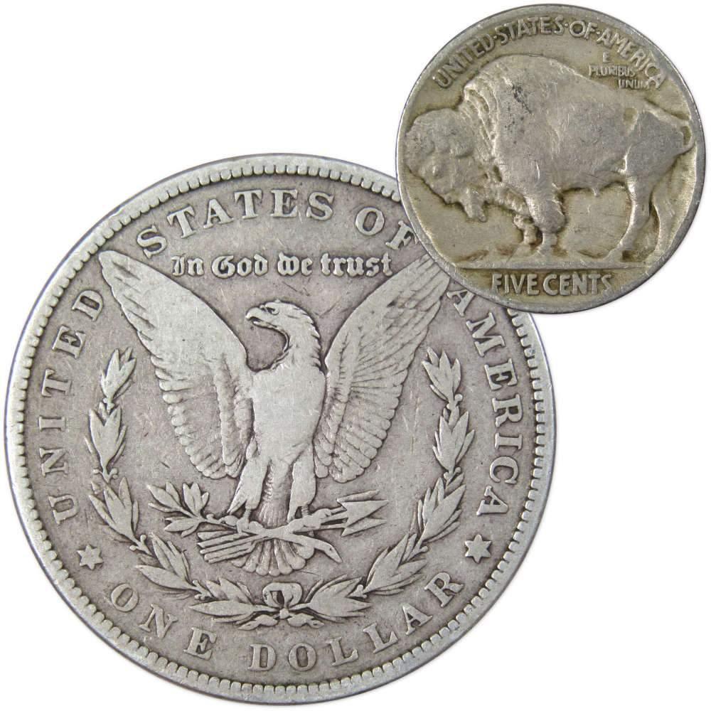 1882 Morgan Dollar VG Very Good 90% Silver Coin with 1926 Buffalo Nickel F Fine - Morgan coin - Morgan silver dollar - Morgan silver dollar for sale - Profile Coins & Collectibles