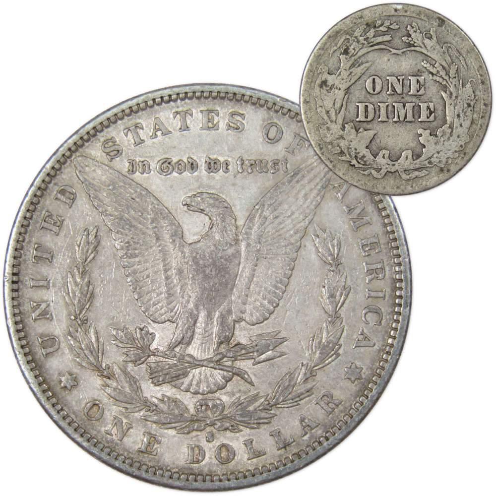 1882 S Morgan Dollar XF EF Extremely Fine with 1913 Barber Dime G Good - Morgan coin - Morgan silver dollar - Morgan silver dollar for sale - Profile Coins & Collectibles