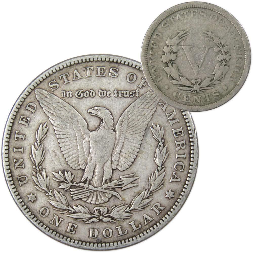 1883 Morgan Dollar VF Very Fine 90% Silver Coin with 1905 Liberty Nickel G Good - Morgan coin - Morgan silver dollar - Morgan silver dollar for sale - Profile Coins & Collectibles