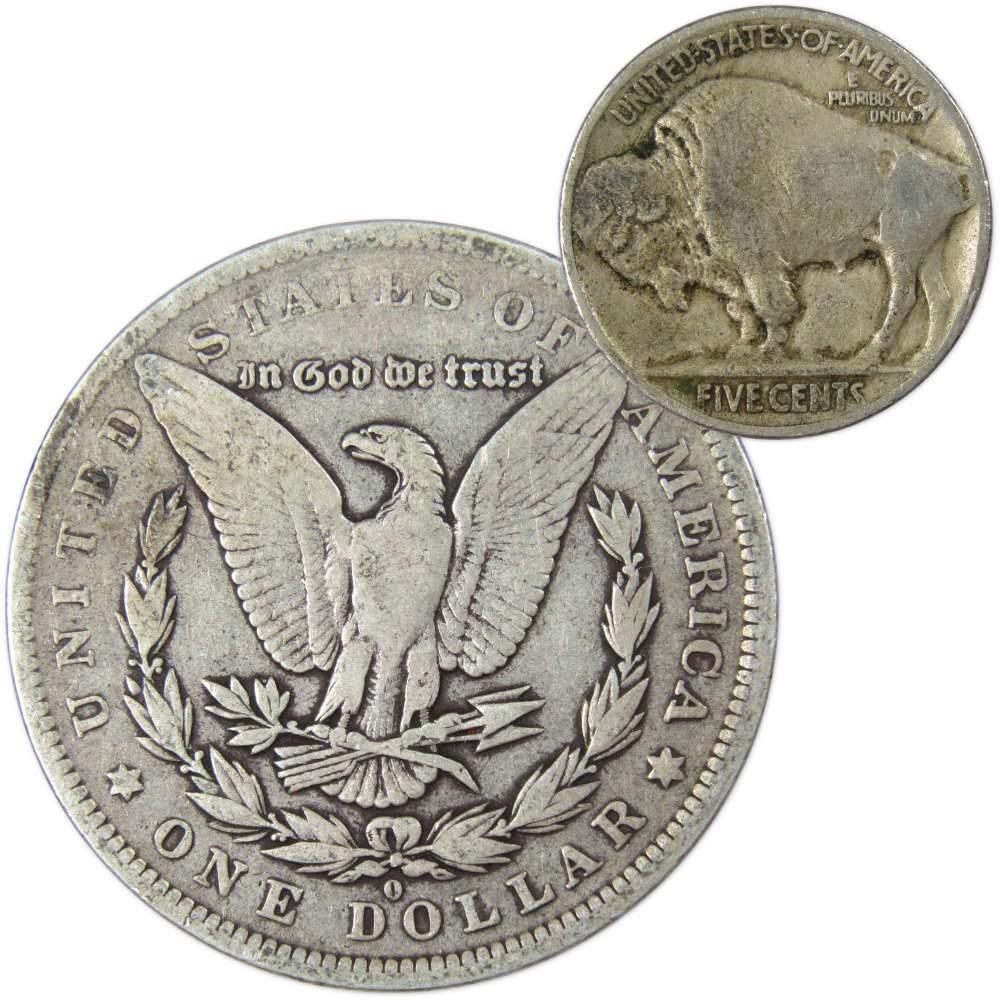 1883 O Morgan Dollar VG Very Good 90% Silver with 1926 Buffalo Nickel F Fine - Morgan coin - Morgan silver dollar - Morgan silver dollar for sale - Profile Coins & Collectibles