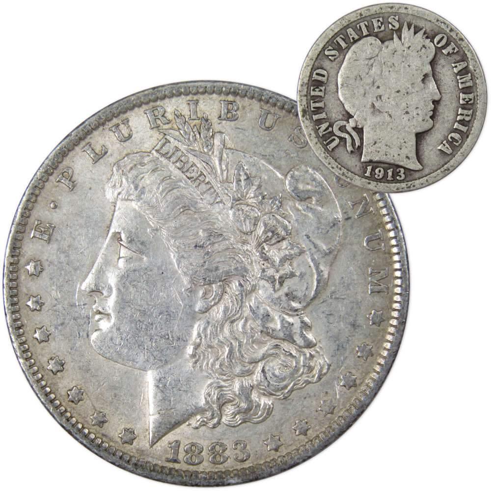 1883 O Morgan Dollar XF EF Extremely Fine with 1913 Barber Dime G Good - Morgan coin - Morgan silver dollar - Morgan silver dollar for sale - Profile Coins & Collectibles