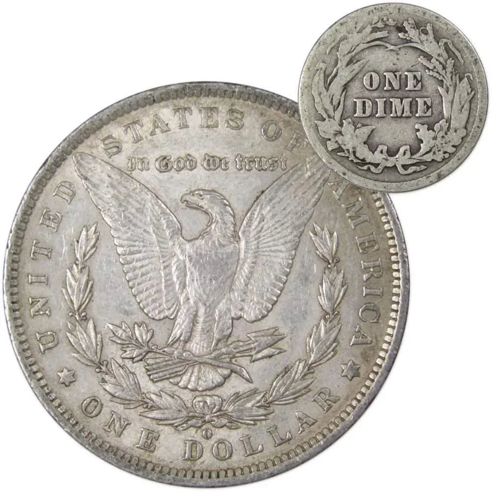 1883 O Morgan Dollar XF EF Extremely Fine with 1913 Barber Dime G Good - Morgan coin - Morgan silver dollar - Morgan silver dollar for sale - Profile Coins & Collectibles
