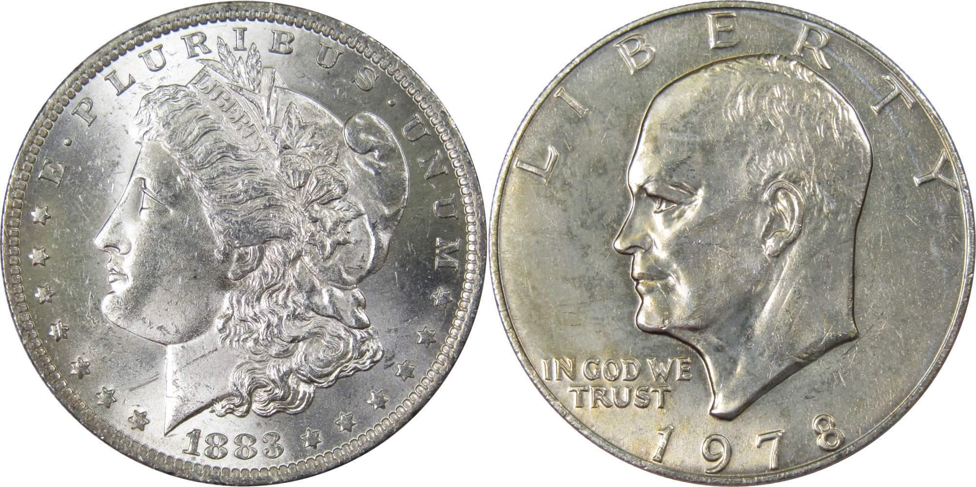 1883 O Morgan Dollar BU Uncirculated 90% Silver with 1978 IKE$ BU Uncirculated - Morgan coin - Morgan silver dollar - Morgan silver dollar for sale - Profile Coins & Collectibles