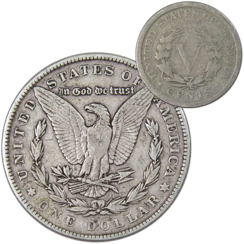 1884 Morgan Dollar VF Very Fine 90% Silver Coin with 1907 Liberty Nickel G Good - Morgan coin - Morgan silver dollar - Morgan silver dollar for sale - Profile Coins & Collectibles