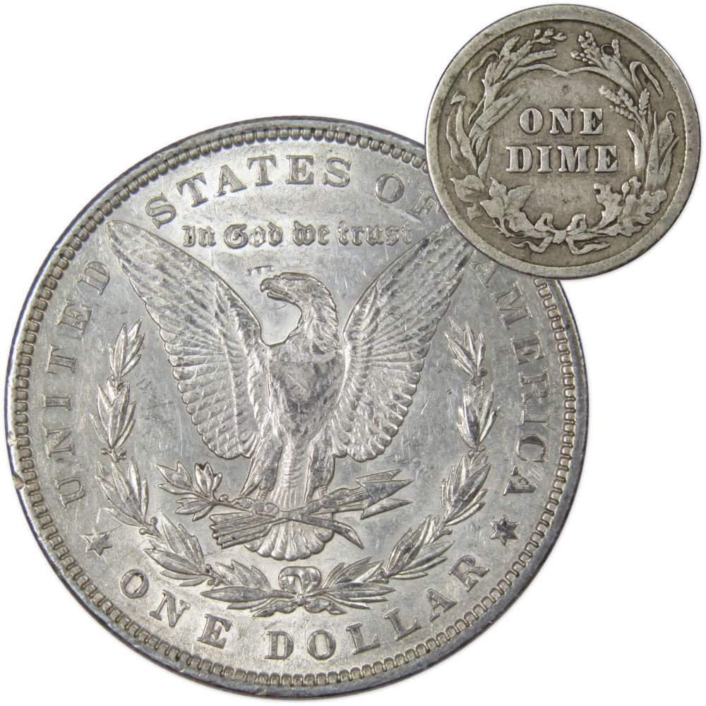 1884 Morgan Dollar XF EF Extremely Fine 90% Silver with 1916 Barber Dime G Good - Morgan coin - Morgan silver dollar - Morgan silver dollar for sale - Profile Coins & Collectibles