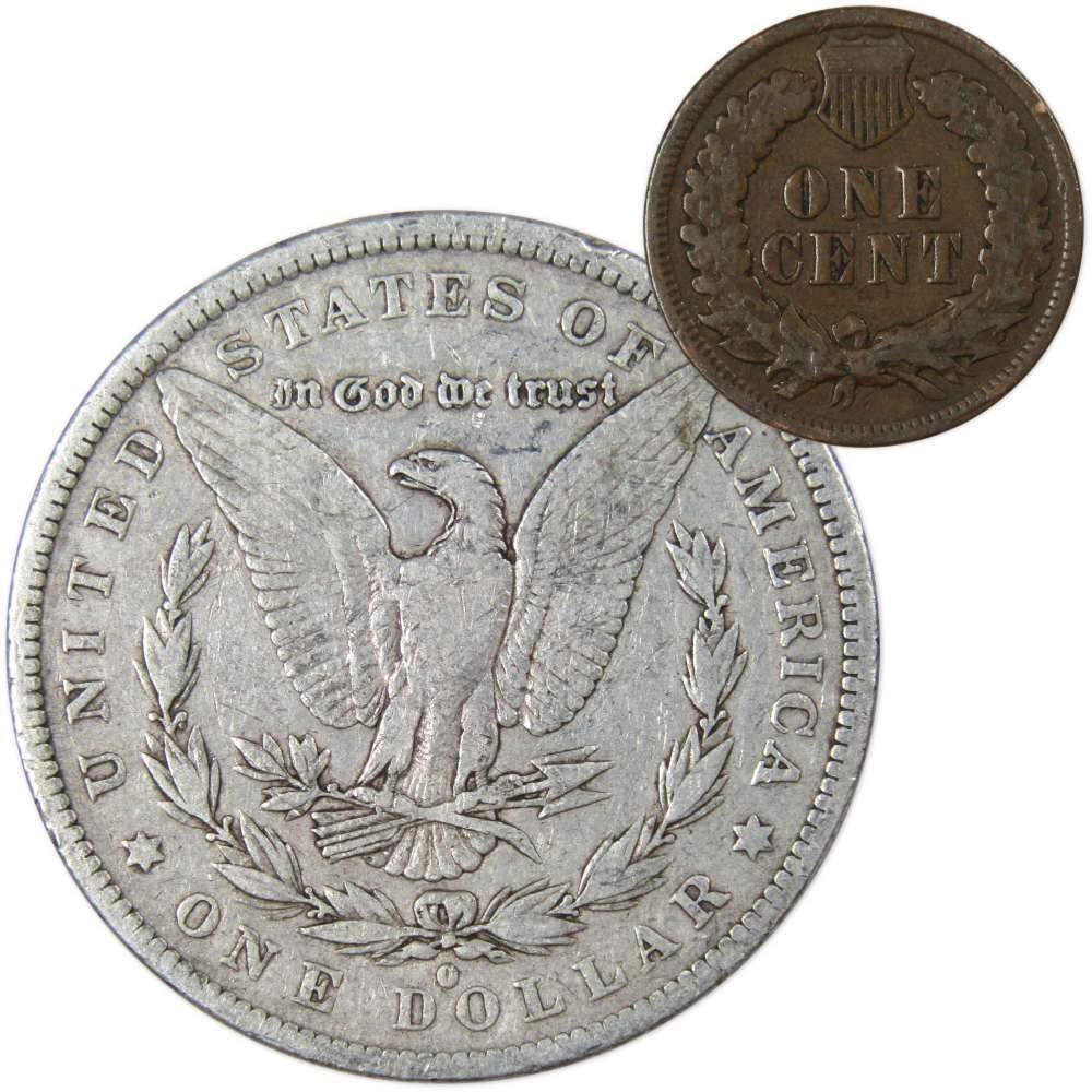 1884 O Morgan Dollar F Fine 90% Silver Coin with 1901 Indian Head Cent G Good - Morgan coin - Morgan silver dollar - Morgan silver dollar for sale - Profile Coins & Collectibles