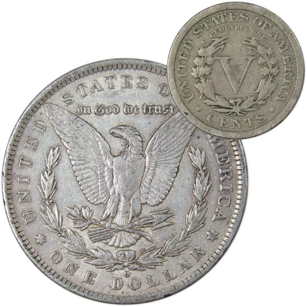 1884 O Morgan Dollar VF Very Fine 90% Silver with 1910 Liberty Nickel G Good - Morgan coin - Morgan silver dollar - Morgan silver dollar for sale - Profile Coins & Collectibles