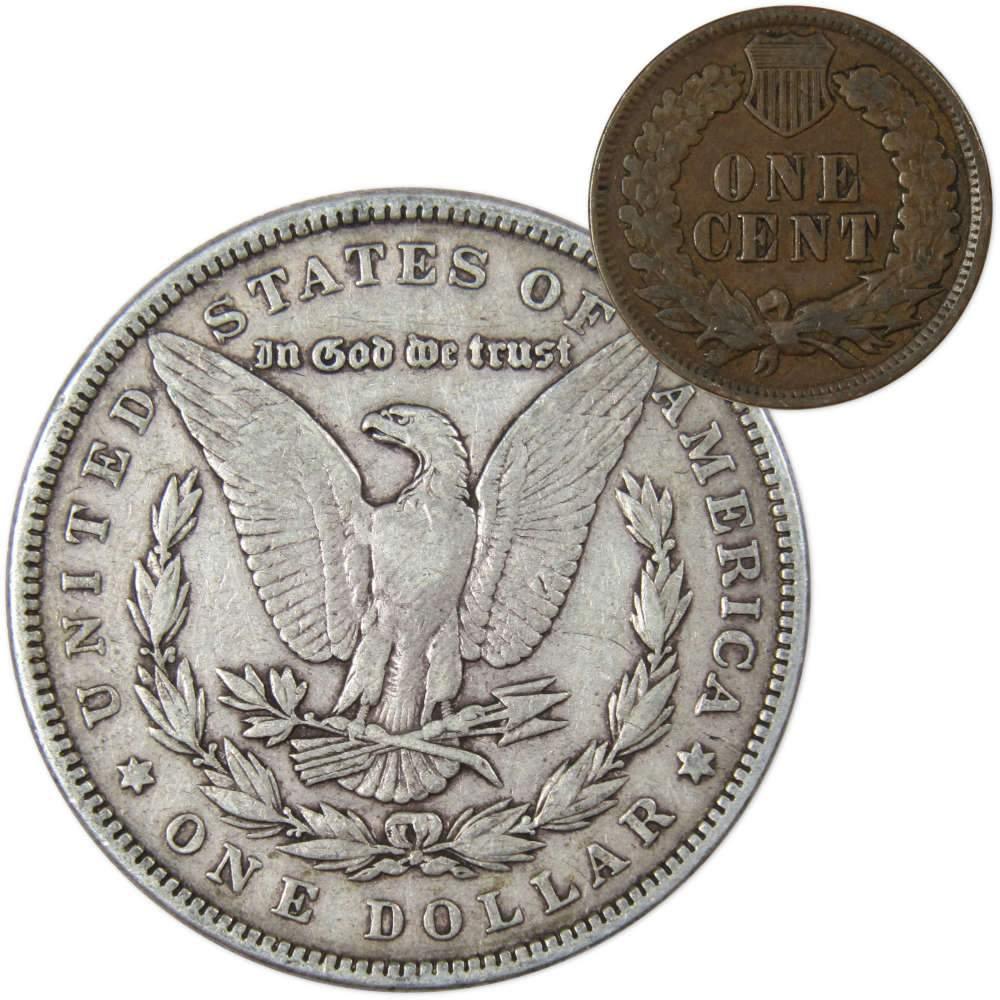 1885 Morgan Dollar F Fine 90% Silver Coin with 1902 Indian Head Cent G Good - Morgan coin - Morgan silver dollar - Morgan silver dollar for sale - Profile Coins & Collectibles