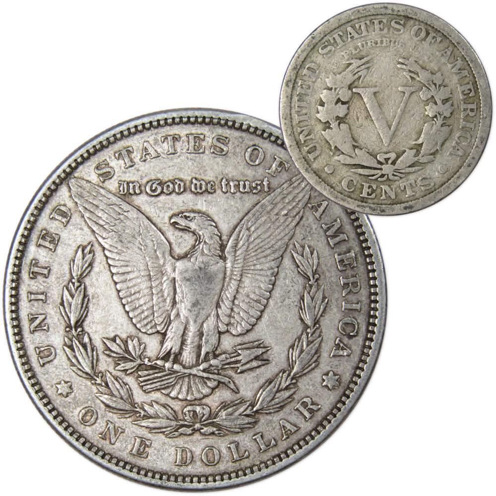 1885 Morgan Dollar VF Very Fine 90% Silver Coin with 1911 Liberty Nickel G Good - Morgan coin - Morgan silver dollar - Morgan silver dollar for sale - Profile Coins & Collectibles